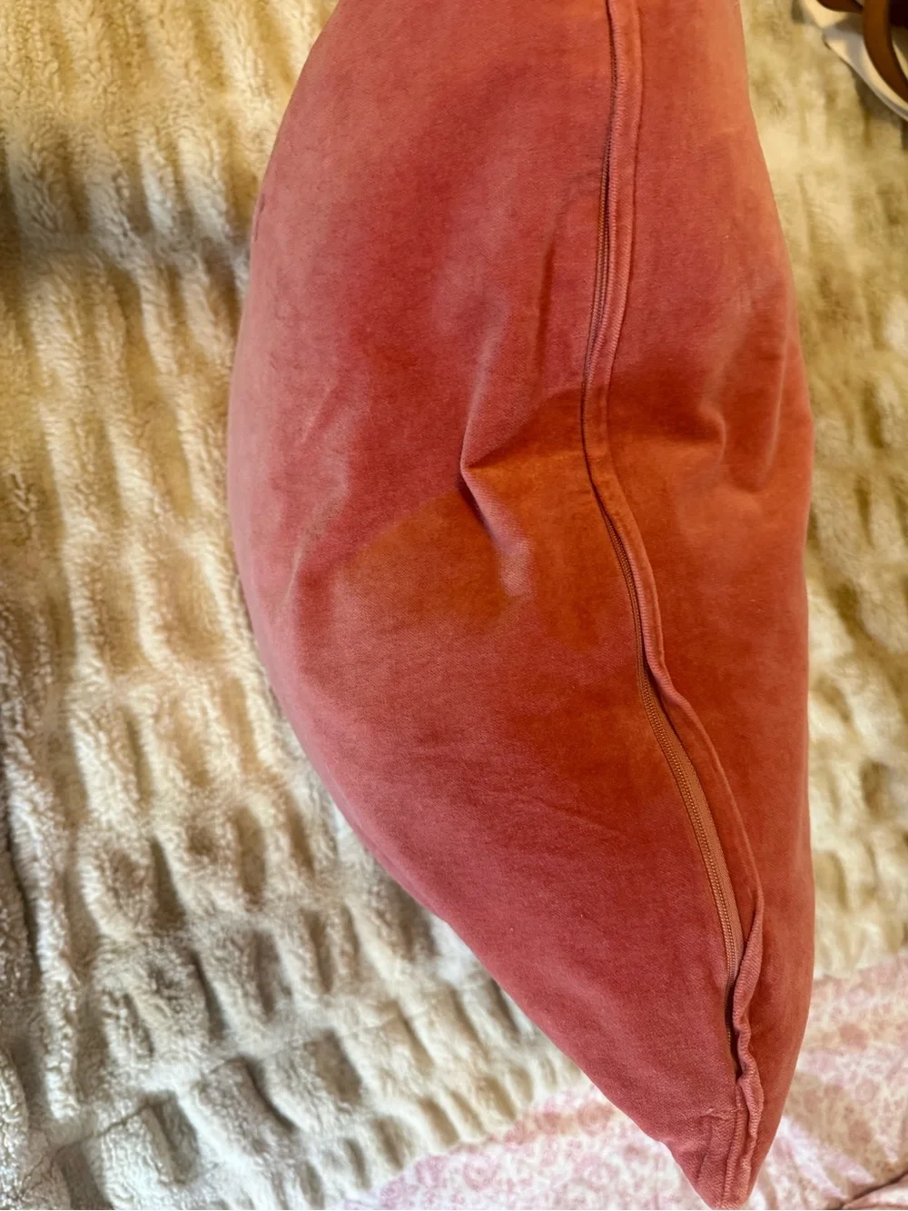 Pair of Down Stuffed Velvet Accent Pillow (2) - Coral